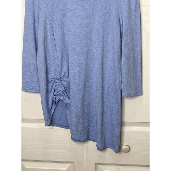 Clara Sun Woo Dusty Blue Cinch Side Tunic Blouse Cotton Blend Size Medium - Picture 3 of 7